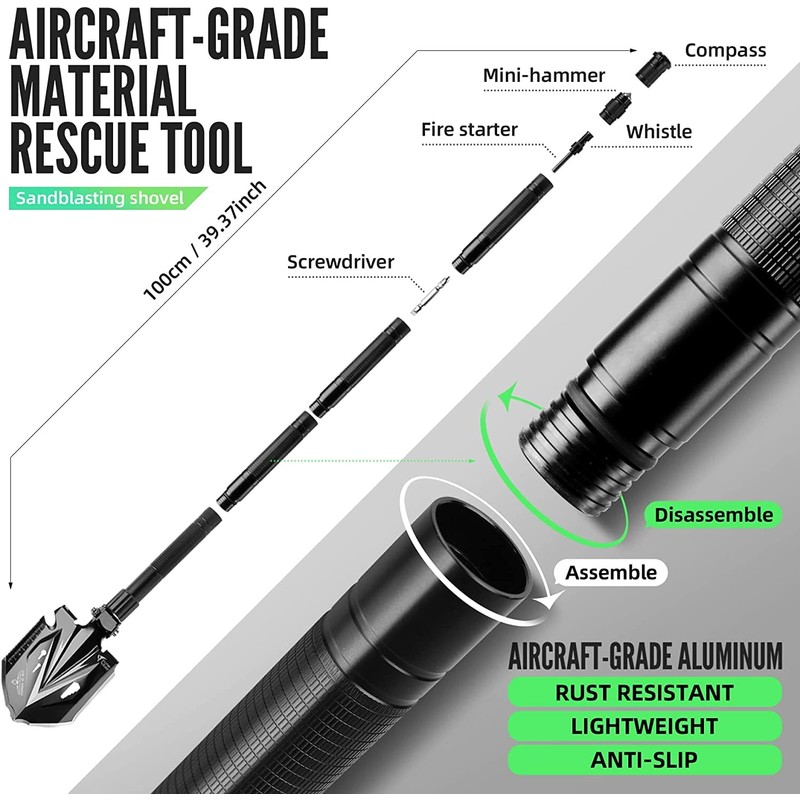 Zune Lotoo Tactical Shovel Survival Tool, 18 in 1 Small