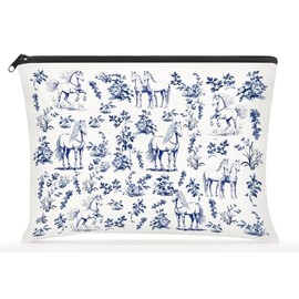 Horse French French Toile De Jouy Makeup Bag - Inspired By Toile De Jouy Makeup Bag - Funny Horse Lover Gifts - Gifts For Women On Mothers Day- Birthday- Holiday