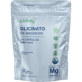 Wellthy Glicinato de Magnesio 220 Cápsulas 432mg. 100 Natural, Alta Absorción, Cápsulas Veganas, Bottle Free.