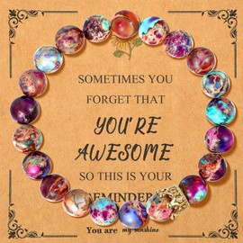 PHOGARY Women's Pearl Bracelet, Gemstone Healing Stones Bracelets, 8 mm, Purple/Blue Imperial Jasper Natural Stone Beads Bracelet, Yoga Bracelet, Positive Gifts for Women, Girls, Mum, Best Friend,