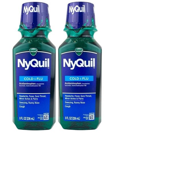 Vicks NyQuil Cold & Flu Night Original Flavor Liquid 8 Fl oz (2 PACK) Exp 7/2024