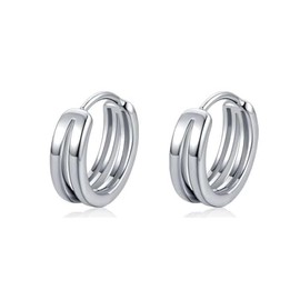 Black Split Hoop Huggie Earrings 925 Silver Lightweight Double Hoop Earrings HipHop Personality for Men-A