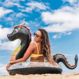 Poolcandy Inflatable 40" inch Animal Pool Tubes & Swim Rings (Black Sea Dragon with Glitter Inflatable 40" Pool Tube)