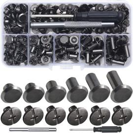 YORANYO 110Sets Chicago Screws Leather Rivets Assorted Screw Rivets Chicago Binding Screws for Decorate and Repair Leather Craft Belt Bag Shoes Purse Bookbinding (Gunmetal Black, M5*4,5,6,8,10,12)
