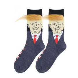 Funny Socks For Men-Hair Socks Trump-Funny Gifts For Men-Gag Gifts For Adults Funny-Novelty Hair Socks-Navy Blue Crew Socks (CA/US, Alpha, One Size, Regular, Regular, Grey-Yellow hair)
