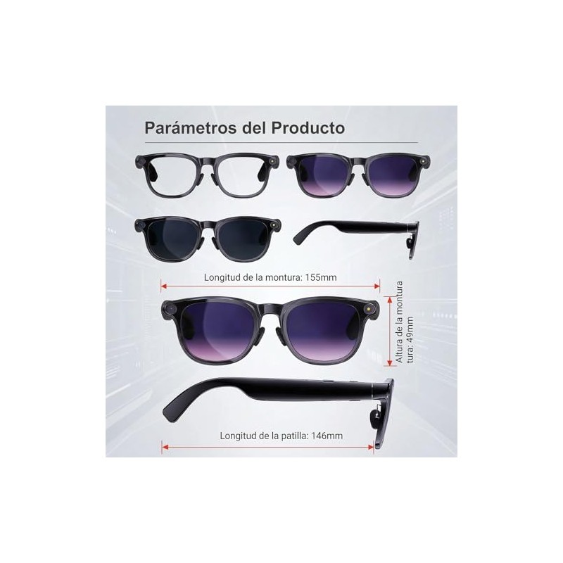 2one Gafas Inteligentes con IA, Audio Bluetooth, Cámara 8 MP