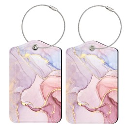 LEEHOOM 2 Pack Luggage Tags, Patterned Luggage Tags Privacy Protection Travel Bag Labels Suitcase Tags with Stainless Steell - 1X