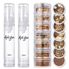 Body Glitter+Gel Kit,JASSINS Holographic Face Glitter,7 Style Fine Glitter for Art Nail,Hair, Eye,Eyeshadow Makeup. (Color-6)