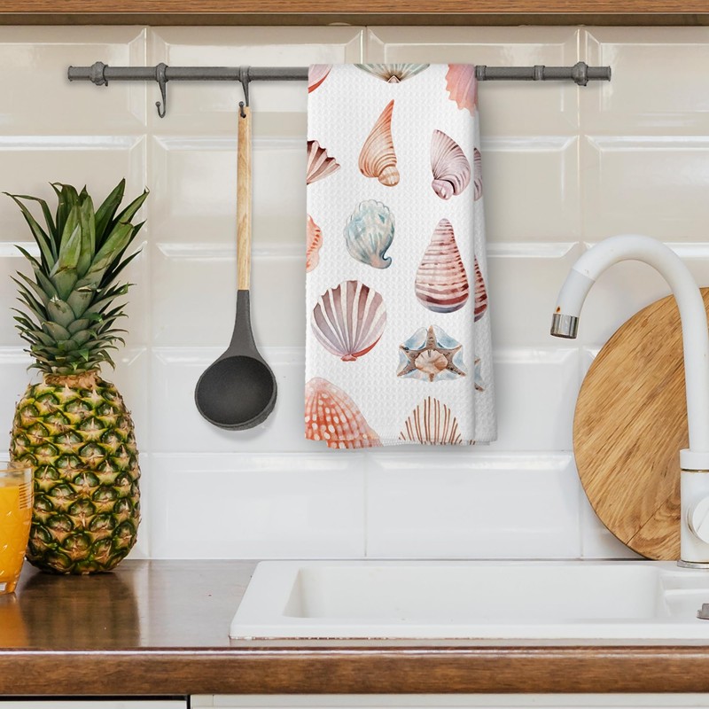 XPH Summer Ocean Shell Theme Gift Kitchen Dish Towels, Beach
