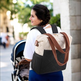 LOVEVOOK Diaper Bag Backpack,Diaper Bag Tote for Mom Dad with Changing Pad,Insulated Pockets, Convertible Mom Backpack with Pacifier Case（Black & Brown）