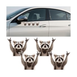 LKAHG 4PCS Car Rockstar Raccoon Sticker, Funny Cute Waterproof Racoon Pattern Decal for Vehicle Wall Window Bumper, Automotive Exterior Decor Accessories, Universal for SUV Sedan Truck