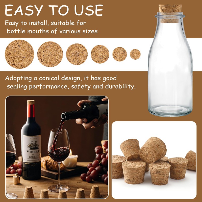 TAHULIK 30PCS Natural Corks Stoppers, Assorted Sizes, Soft Wood Tapered