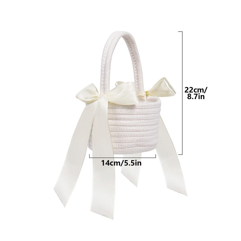 Cotton Flower Girl Basket for Wedding, White Wedding Flower Basket