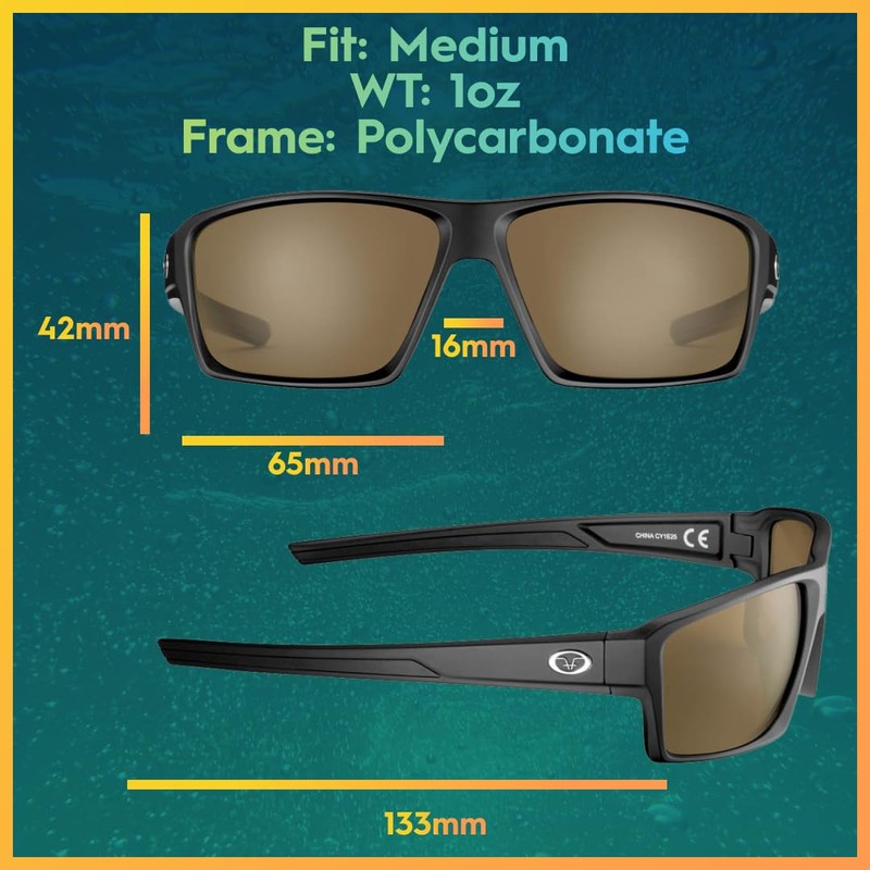 Flying Fisherman Windley Polarized Rectangular Sunglasses, Matte Black Frame/Amber Lens,