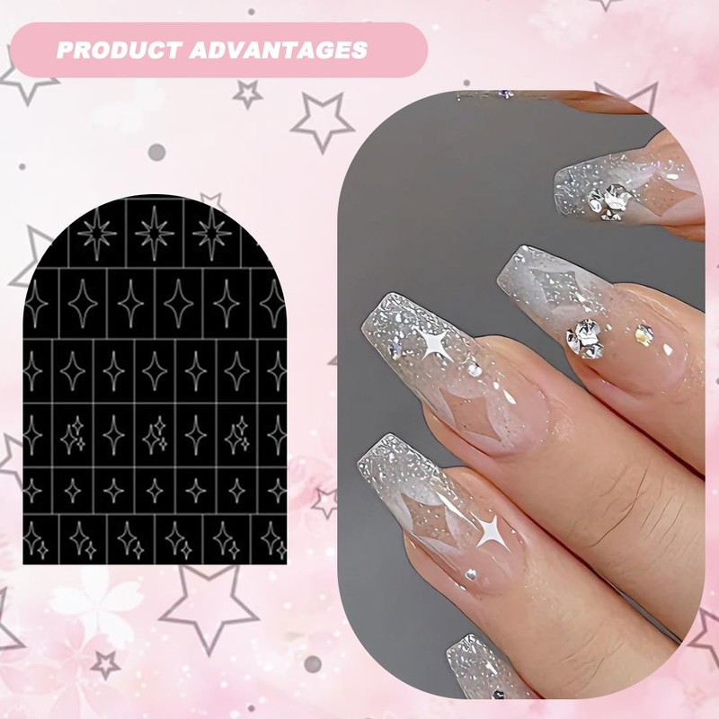 6 Nail Art Airbrush Stencil Stickers, One Sticker for Two,