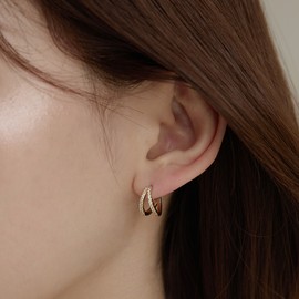 Gold&Deer 14K Goldfield Two-Line Cubic One-Touch Earrings White Gold / 골드앤디어 14K 골드필드 투라인 큐빅 원터치 귀걸이 화이트골드