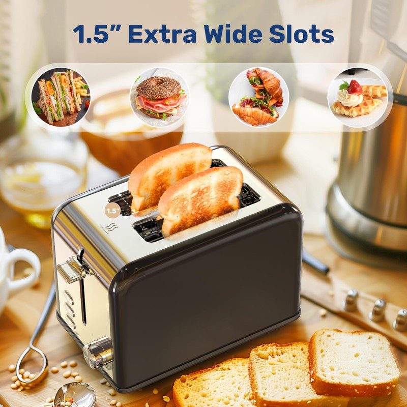 YSSOA 2-Slice Stainless Steel Toaster, 6 Browning Setting and 3