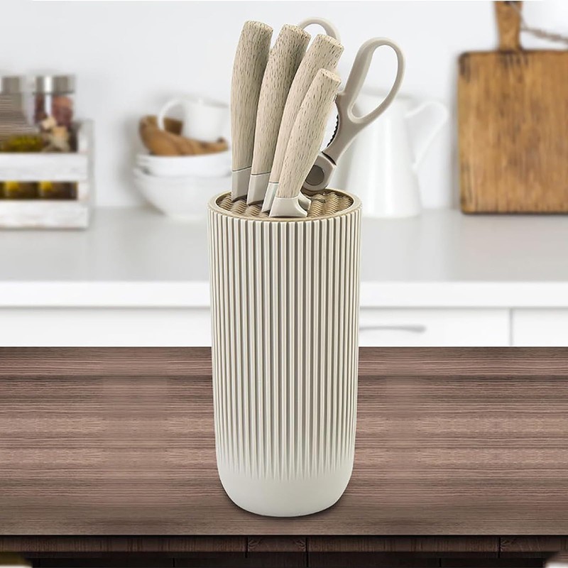 6-Pieces Beige Wooden Coating Stainless Steel Kitchen Knife Set with