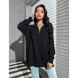 Blooming Jelly Womens Oversized Sweaters Casual Long Sleeve Quarter Zip Pullover Ribbed Knitted Slouchy Jumper Tunic Top