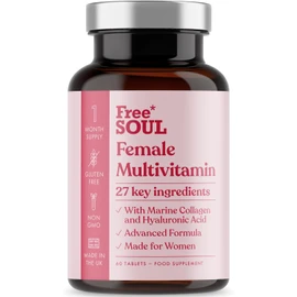 Women's Multivitamins & Minerals with Marine Collagen & Hyaluronic Acid | 27 Essential Vitamins, Minerals, & Botanicals | Gluten-Free & No Synthetic Fillers or Binders | 60 Tablets | Free Soul