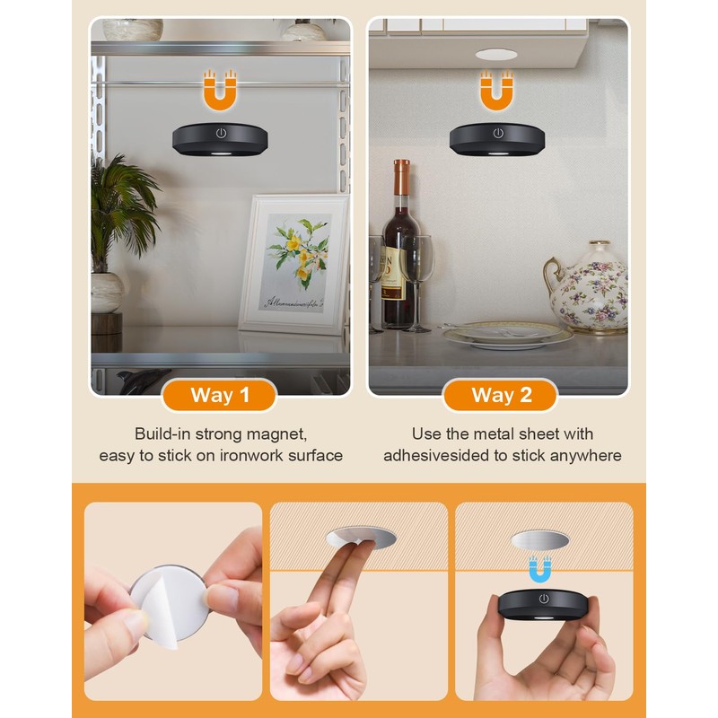 WILLED Under Cabinet Lighting Wireless,RGB Rechargeable Puck Lights with Remote