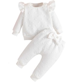 Yaopelky Toddler Baby Girls Outfits Long Sleeve Sweatshirt Top Pant with Bow Tie Infant Fall Winter Clothes Set (White, 18-24 Months)