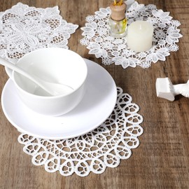 Yuanchu 8 Pcs White Lace Doilies, 6 Inch Retro Lace Placemats Crochet Doilies for Tables Flower Round Cotton Doilies for Kitchen Dining Room Party Wedding Birthday Dressers Decoration