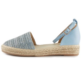 Alexis Leroy Sandalias de alpargatas con plataforma y correa al tobillo con puntera cerrada para mujer, Azul / Patchwork, 10