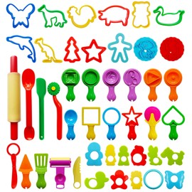 FRIMOONY Dough Tools Set for Kids, Various Plastic Molds, Assorted Colors, 45 Pieces