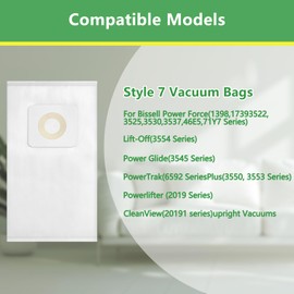 9 Pack Style 7 Vacuum bags Compatible with Bissell PowerForce Bagged Uprights Vacuums 1739 3522 3525 71Y7 3554 3545 6592 3550 3553 Series, Replace Part # 32120