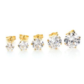 9ct Yellow Gold 6mm Round Clear CZ Crystal Studs/Earrings