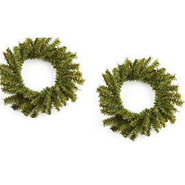 Pack of 2 Artificial Holiday Pine Wreaths (7 Inch) by Factory Direct Craft - Small Christmas Pine Wreaths Holiday Decoration for Kitchen Cabinets, Dining Room Chairs and Holiday Tables