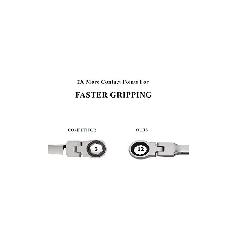 FLZOSPER 11/32‘’ SAE Flex-Head Gear Wrench,Box End Head 72-Tooth Ratcheting