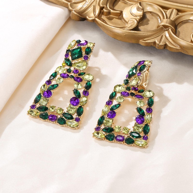 Flyonce Mardi Gras Clip On Earrings for Women, Carnival Theme
