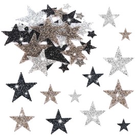 24pcs Star Iron on Patches, Glitter Star Patches Sticky Five Pointed Star Applique Patches Star Sew On Embroidery Patches for Clothing Jeans Bags Hats DIY Crafts (3 Colors)