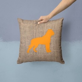 Caroline's Treasures BB1083-BL-OR-PW1414 Rottweiler Burlap and Orange BB1083 Fabric Decorative Pillow Machine Washable, Indoor Outdoor Decorative Pillow for Couch, Bed or Patio, 14Hx14W