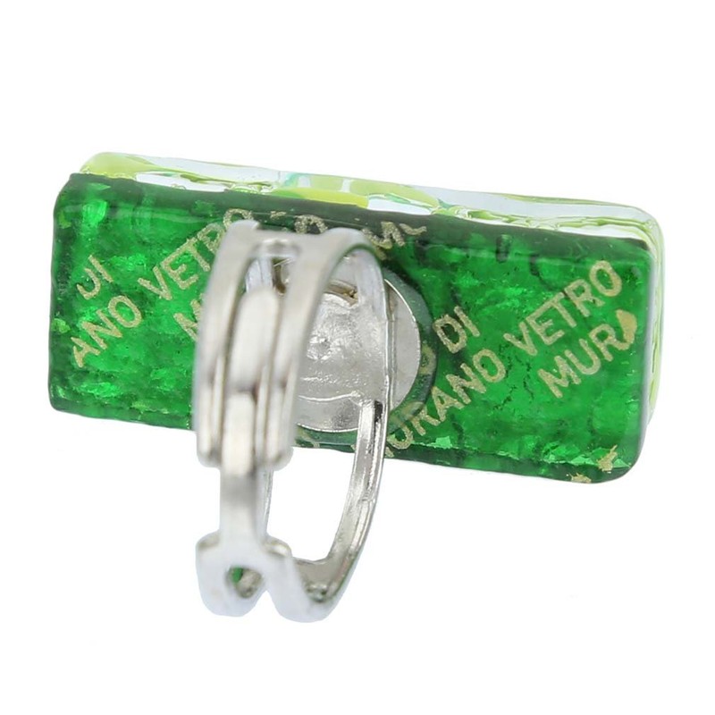 GlassOfVenice Murano Glass Venetian Reflections Rectangular Adjustable Ring - Green