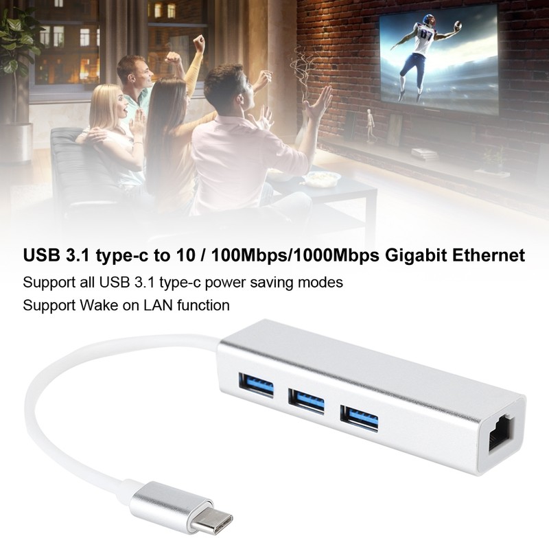 USB 3.0 to Ethernet Adapter with 3 Ports HUB Type