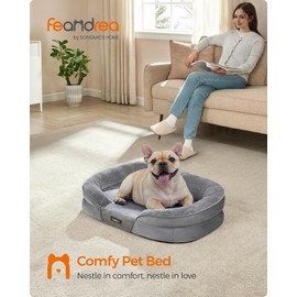 Feandrea Dog Bed, Medium Orthopaedic Dog Sofa Bed, 30 x 20 x 7 Inches, Egg Crate Foam, Waterproof Liner, Raised Edges, Removable and Machine Washable Cover, Non-Slip, Light Gray UPGW281G01