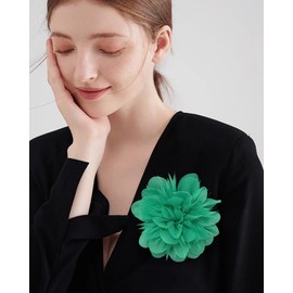 14cm/5.5" Big Silky Fabric Flower Brooch Pin for Women Girls Dainty Peony Camellia Brooches Duckbill Alligator Hair Clips Barrettes Floral Hair Pins Wedding Holiday Costume Accessories (Green)