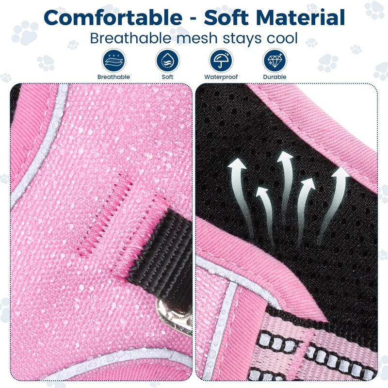 Funfox Dog Harness Small No Pull, Adjustable 2 Clips Anti-Pull