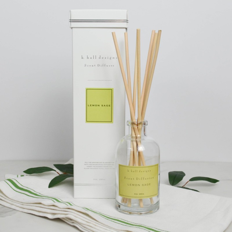 K.Hall Designs Lemon Sage Boxed Diffuser Kit, Citrus Scent with