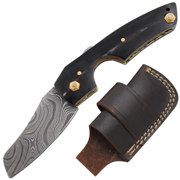 Old Ram Handmade Real Damascus Steel Cigar Cutter Horn Handle