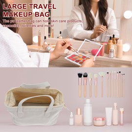 GLIDESMOOTH Makeup Bag, Large Capacity PU Travel Cosmetic Bag for Women, Toiletry Bag, Waterproof and Durable Make Up Bag with Multiple Compartments, Beige