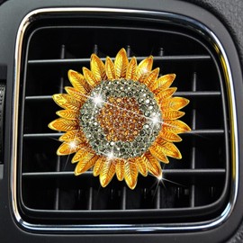 Bling Sunflower Air Vent Clips,Golden Rhinestone Car Fresheners and Diffusers,Diamond Sunflower Decor for Women/Girls, Cute Car Accessories