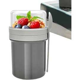 Taza de desayuno, taza de desayuno con tapa,Contenedor de avena con tapas y cuchara reutilizable Titular de yogurt de viaje portátil a prueba de fugas con doble capa para el hogar, escuela