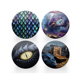4 x Round Dragon Coasters - Mythical Cartoon Funny Men Women Set Theme House Warming Circle Drinks Kitchen Decoration Décor Gift #80221
