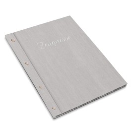 Handmade Certificate Folder in Grey Linen Look with Embossed Print in Various Colours - Includes 12 Pockets