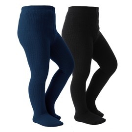 Marchare Baby Girls Tights Thick Cable Knit Solid Seamless Leggings 4-6 Years Winter Warm Stockings For Toddler Girls Navy/Black 2 Pack