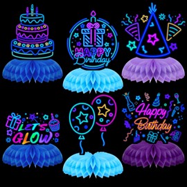Chinco 6 Pcs Glow Party Birthday Centerpieces Neon Birthday Decorations Honeycomb Birthday Centerpieces Neon Centerpieces for Tables Neon Birthday Party Supplies(Vibrant)